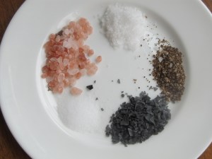 Salt Taste Test pink, white sea, porcini, black, table salt