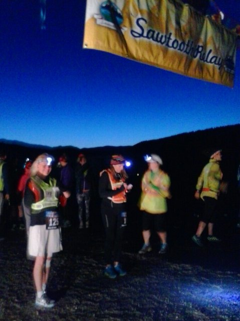 Dina waits for the 5:00 a.m. starting gun at the Sawtooth Relay