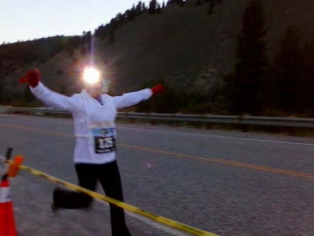 Susan finishes Leg 2 at the Sawtooth Relay